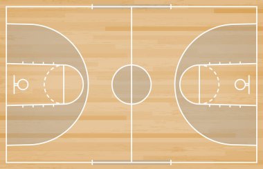 Ahşap doku arka plan üzerinde çizgi ile Basketbol mahkeme zemin. Vec
