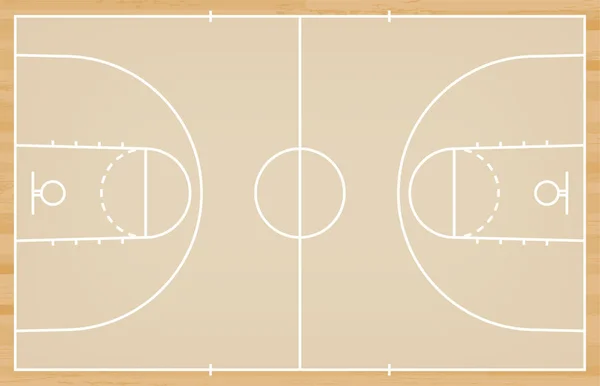 Terrain de basket avec ligne sur fond de texture bois. Végétaux — Image vectorielle