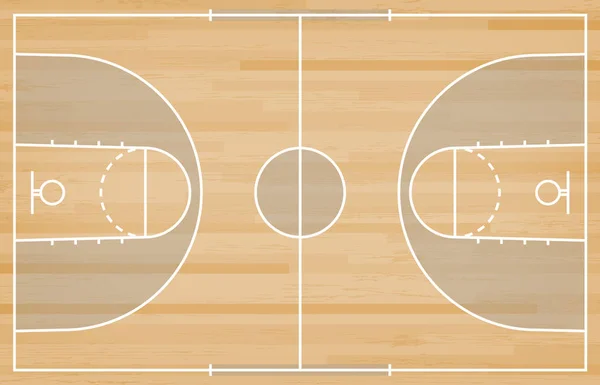 Piso de quadra de basquete com linha sobre fundo de textura de madeira. Vec — Vetor de Stock