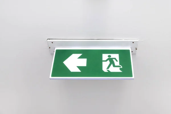 Fire exit sign. Emergency fire exit door exit door on ceiling. G