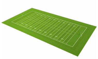 Çizgili Amerikan futbol sahası. Çimen desenli Amerikan futbol stadyumu. Kırpma yolu ile beyaz arkaplanda izole.
