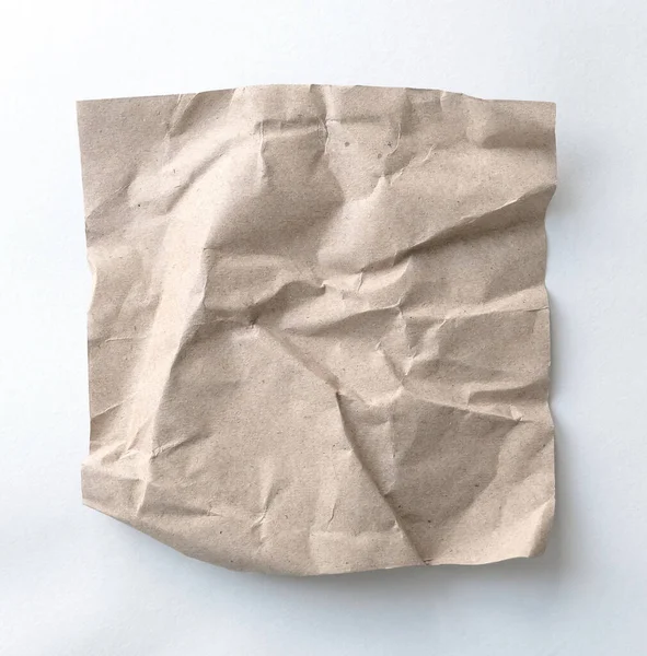 Brązowe Zmarszczki Recykling Tła Papieru Zgnieciony Brązowy Papier Białym Tle — Zdjęcie stockowe