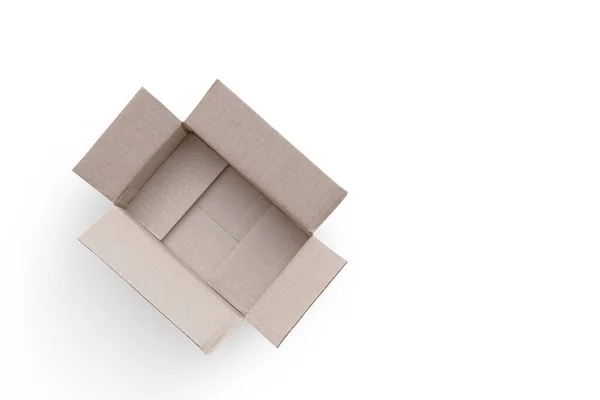 Открытая Картонная Коробка Изолирована Белом Фоне Вид Сверху Коричневой Коробки — стоковое фото