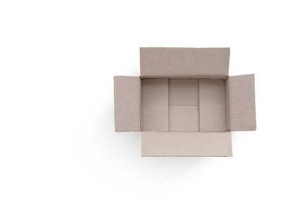 Open Cardboard Box Isolated White Background Top View Brown Box — Stock Photo, Image