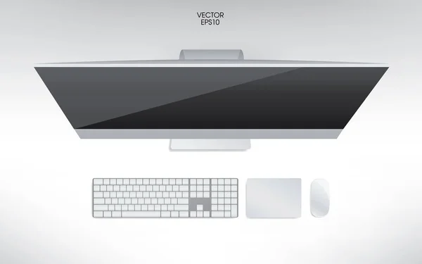 Вид Сверху Компьютера Клавиатуры Мыши Трека Образец Шаблона Добавления Контента — стоковый вектор