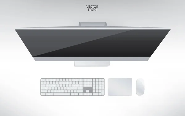 Vue Dessus Ordinateur Clavier Souris Piste Pad Modèle Maquette Pour — Image vectorielle