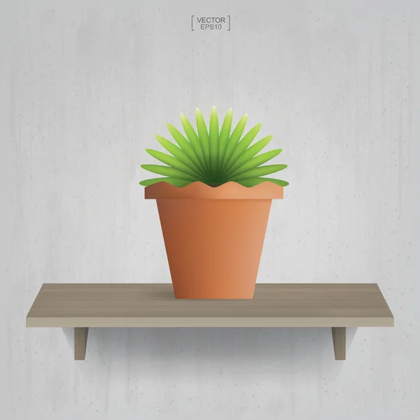 Beautiful Decoration Plant Flower Pot Wooden Shelf Background Idea Interior — Stock Vector
