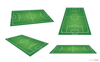 Beyazlara izole edilmiş futbol sahası ya da futbol sahası. Perspektif elementleri. Futbol maçı yaratmak için vektör yeşil saha. Vektör illüstrasyonu.