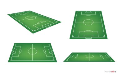Beyazlara izole edilmiş futbol sahası ya da futbol sahası. Perspektif elementleri. Futbol maçı yaratmak için vektör yeşil saha. Vektör illüstrasyonu.