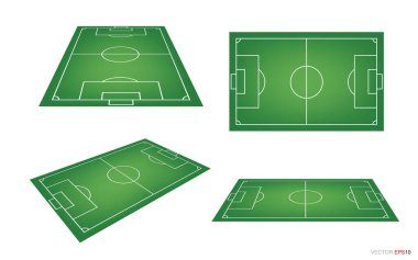 Beyazlara izole edilmiş futbol sahası ya da futbol sahası. Perspektif elementleri. Futbol maçı yaratmak için vektör yeşil saha. Vektör illüstrasyonu.