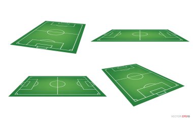 Beyazlara izole edilmiş futbol sahası ya da futbol sahası. Perspektif elementleri. Futbol maçı yaratmak için vektör yeşil saha. Vektör illüstrasyonu.