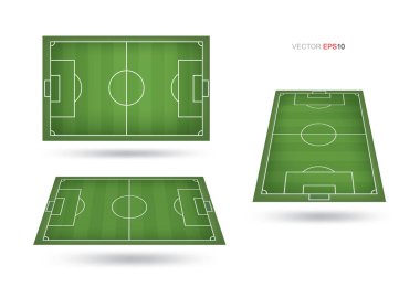 Beyazlara izole edilmiş futbol sahası ya da futbol sahası. Perspektif elementleri. Futbol maçı yaratmak için vektör yeşil saha. Vektör illüstrasyonu.