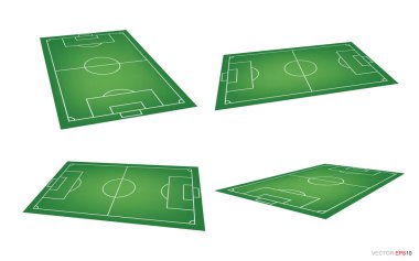Beyazlara izole edilmiş futbol sahası ya da futbol sahası. Perspektif elementleri. Futbol maçı yaratmak için vektör yeşil saha. Vektör illüstrasyonu.