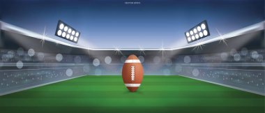 Amerikan futbol sahası arka planında futbol. Vektör illüstrasyonu.