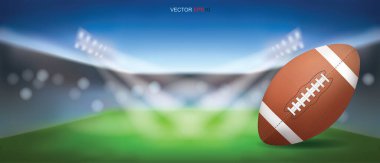 Amerikan futbol sahası arka planında futbol. Vektör illüstrasyonu.