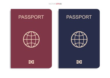 Beyaz arka planda izole edilmiş bir pasaport seti. Vektör illüstrasyonu.