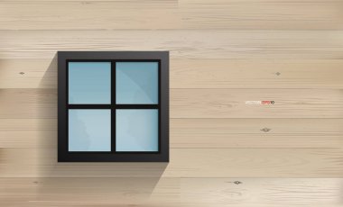 Ahşap duvar dokusunda, yatay çatallı ahşap duvarlı pencere. Vektör illüstrasyonu.