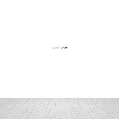 Boş ahşap oda arka planı. Ahşap zemin perspektifi ve beyaz duvar arkaplanı var. Vektör illüstrasyonu.