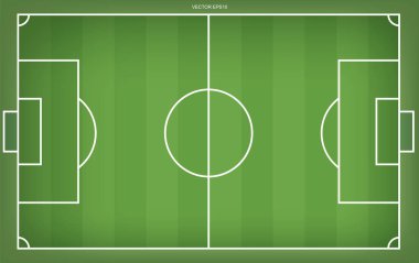 Futbol sahası ya da futbol sahası geçmişi. Futbol maçı yaratmak için yeşil çimen sahası. Vektör illüstrasyonu.