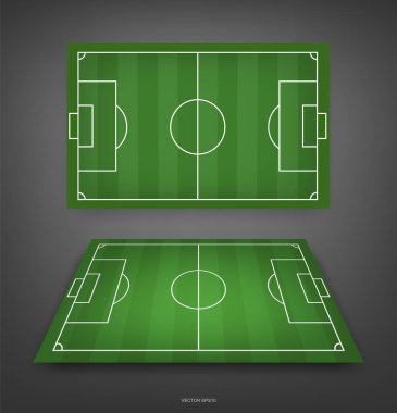 Futbol sahası ya da futbol sahası geçmişi. Futbol maçı yaratmak için yeşil çimen sahası. Vektör illüstrasyonu.