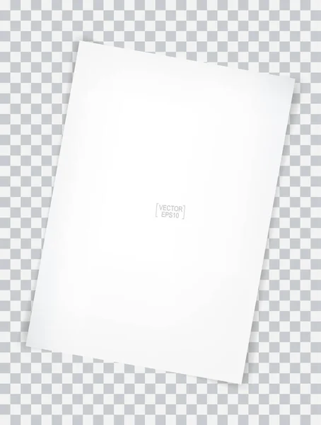 Feuille Papier Blanc Sur Fond Transparent Avec Ombre Douce Illustration — Image vectorielle