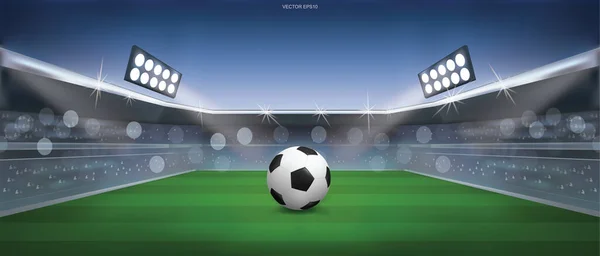Football Ballon Football Sur Herbe Verte Terrain Football Fond Stade — Image vectorielle
