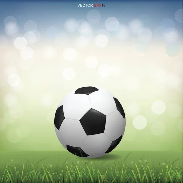 Футбольный Мяч Зеленом Травяном Поле Легким Размытым Боке Векторная Иллюстрация — стоковый вектор