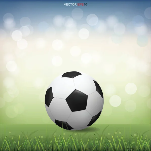 Fútbol Balón Fútbol Campo Hierba Verde Con Fondo Borroso Luz — Vector de stock