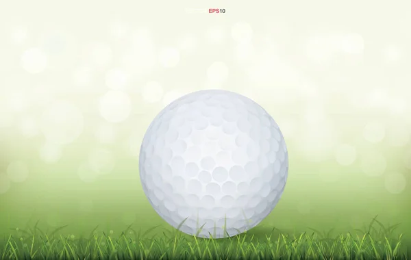 Weißer Golfball Grünen Rasenfeld Und Leicht Verschwommener Bokeh Hintergrund Vektorillustration — Stockvektor