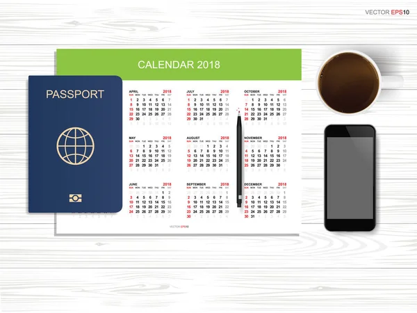 Abstraktní Pozadí Kalendáře Pasem Smartphonem Šálkem Kávy Dřevě Pozadí Pro — Stockový vektor
