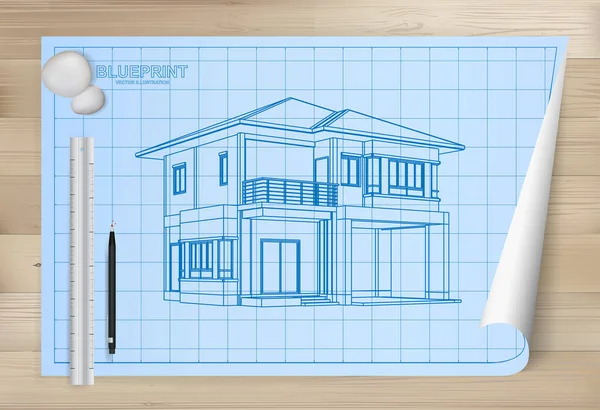 Idea Casa Sobre Fondo Papel Plano Papel Dibujo Arquitectónico Sobre — Archivo Imágenes Vectoriales
