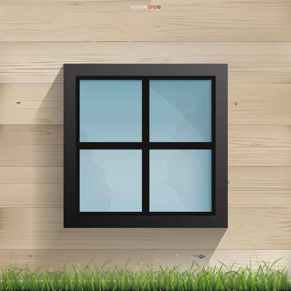 Ventana Sobre Pared Madera Textura Con Listones Horizontales Pared Madera — Vector de stock