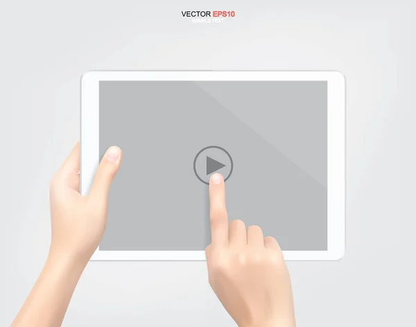 Ruční Držení Dotykové Obrazovky Pozadí Tabletu Vektorová Ilustrace — Stockový vektor