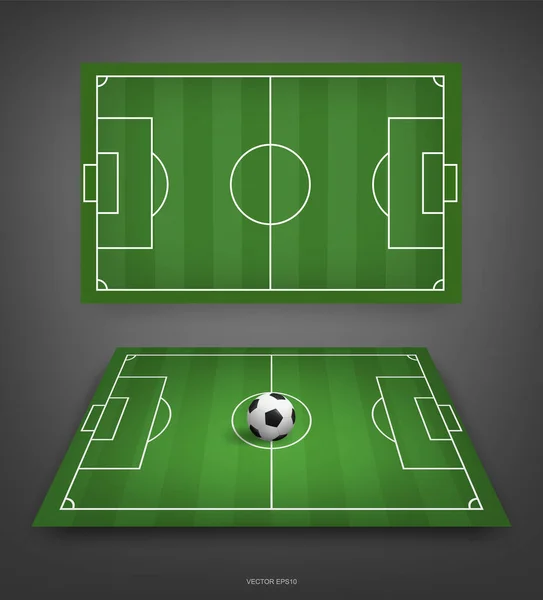 足球场或足球场背景与足球 绿草场创造足球比赛 矢量说明 — 图库矢量图片