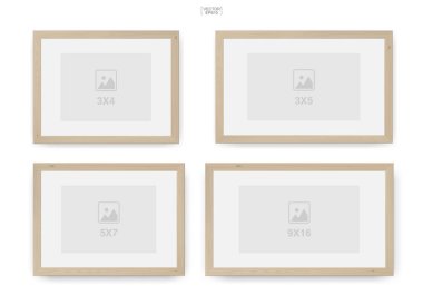 İç tasarım ve dekorasyon için ahşap fotoğraf çerçevesi ya da resim çerçevesi. Vektör illüstrasyonu.