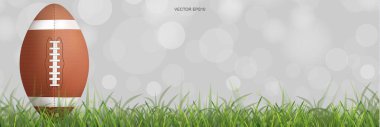 Amerikan futbol topu yeşil çimlerin üzerinde, arka planı bulanık. Vektör illüstrasyonu.