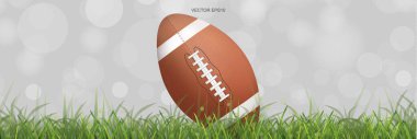 Amerikan futbol topu yeşil çimlerin üzerinde, arka planı bulanık. Vektör illüstrasyonu.