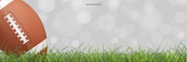Amerikan futbol topu yeşil çimlerin üzerinde, arka planı bulanık. Vektör illüstrasyonu.