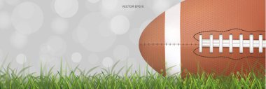 Amerikan futbol topu yeşil çimlerin üzerinde, arka planı bulanık. Vektör illüstrasyonu.