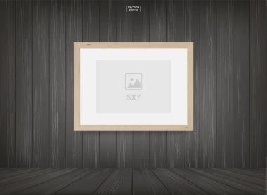 Ahşap oda arkaplanındaki boş fotoğraf çerçevesi veya çerçeve arkaplanı. Oda tasarımı ve iç dekorasyon için. Vektör illüstrasyonu.