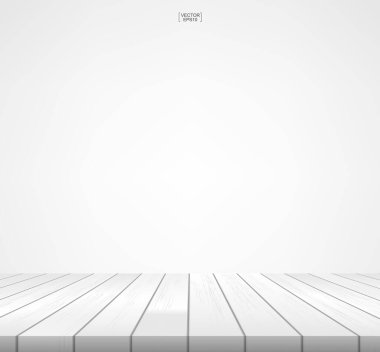 Ahşap döşeme ve arka plan dokusu. Beyaz zemin üzerinde ahşap zemin ve fotokopi alanı için alan perspektifi. Tahta teras ya da güverte deseni ve dokusu. Vektör illüstrasyonu.