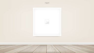 Ahşap oda arkaplanındaki boş fotoğraf çerçevesi veya çerçeve arkaplanı. Oda tasarımı ve iç dekorasyon için. Vektör illüstrasyonu.