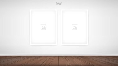 Ahşap oda arkaplanındaki boş fotoğraf çerçevesi veya çerçeve arkaplanı. Oda tasarımı ve iç dekorasyon için. Vektör illüstrasyonu.