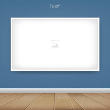 Ahşap oda arkaplanındaki boş fotoğraf çerçevesi veya çerçeve arkaplanı. Oda tasarımı ve iç dekorasyon için. Vektör illüstrasyonu.