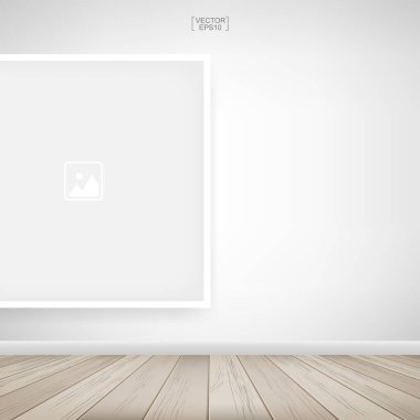 Ahşap oda arkaplanındaki boş fotoğraf çerçevesi veya çerçeve arkaplanı. Oda tasarımı ve iç dekorasyon için. Vektör illüstrasyonu.