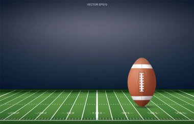 Futbol sahası arka planında futbol topu. Perspektif çizgi desenli. Vektör illüstrasyonu.