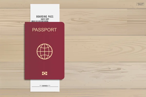 Passeport Billet Embarquement Sur Fond Bois Illustration Vectorielle — Image vectorielle