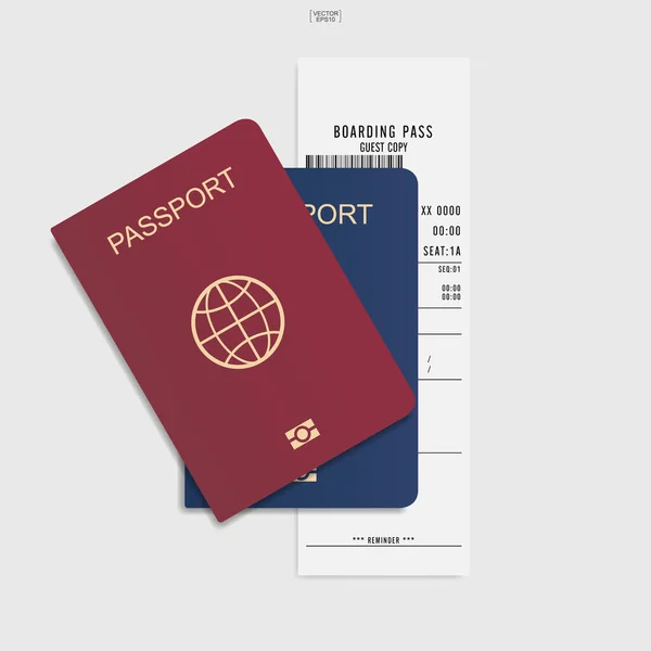 Pasaporte Billete Embarque Sobre Fondo Blanco Ilustración Vectorial — Vector de stock