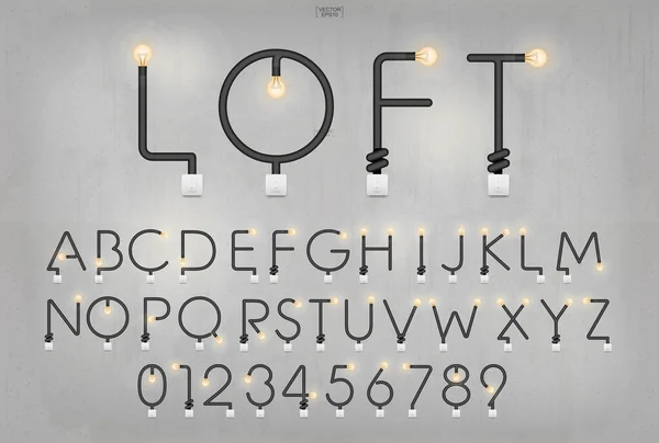 Buchstaben Und Zahlen Loft Stil Abstraktes Alphabet Aus Glühbirne Und — Stockvektor