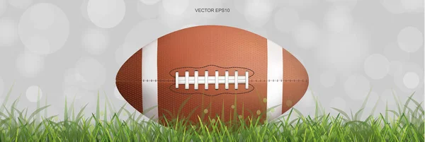 Americký Fotbalový Míč Zeleném Trávníku Rozmazaným Bokeh Pozadím Vektorová Ilustrace — Stockový vektor